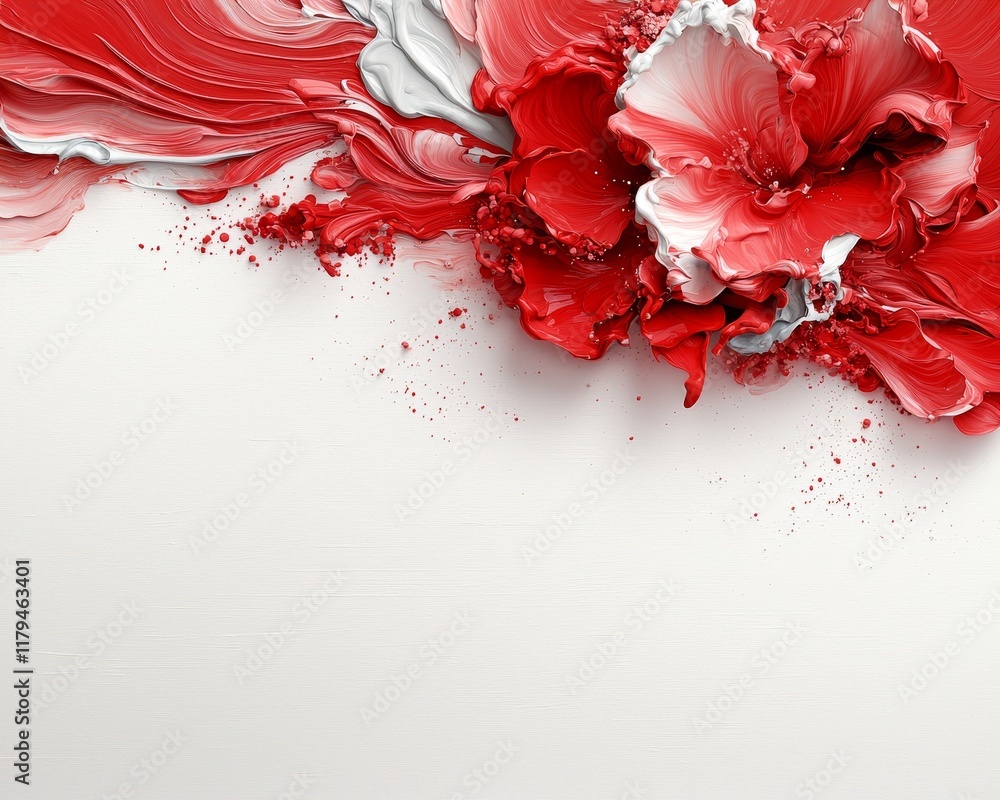 Abstract Red and White Floral Painting Swirling Brushstrokes Modern Art Canvas Texture