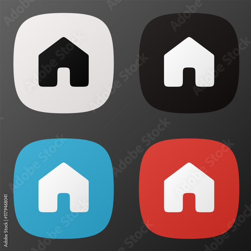 Black and white, red and blue, home app icons. Home application icons	