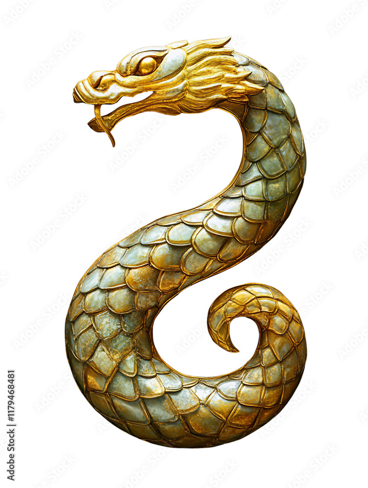 Fototapeta premium Ancient Gold Snake Totem Motif on Black Background