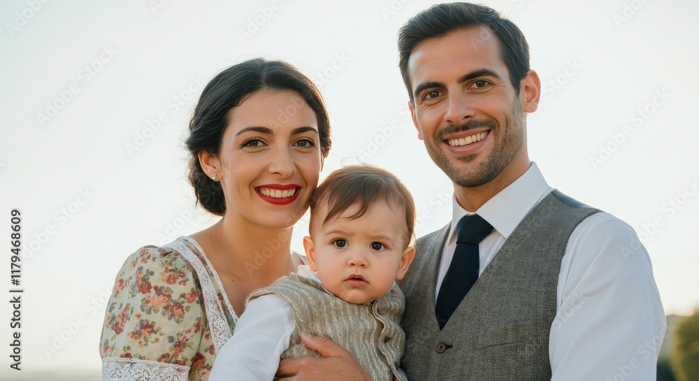 Happy hispanic family enjoying quality time outdoors in sunlit setting Happy hispanic family enjoying quality time outdoors in sunlit setting