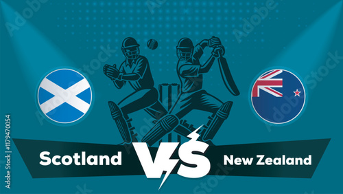 Scotland VS New Zealand Match , New Zealand Vs Scotland cricket match , Cricket match concept with creative illustration.eps