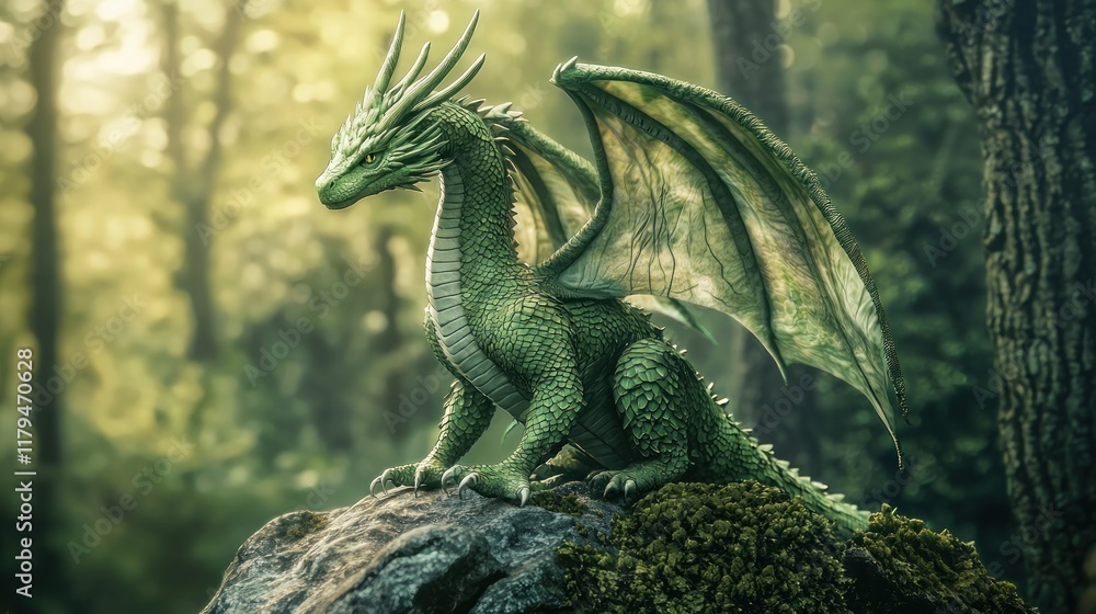 Enchanted Forest Dragon: A Mystical Creature in a Verdant Realm Enchanted Forest Dragon: A Mystical Creature in a Verdant Realm