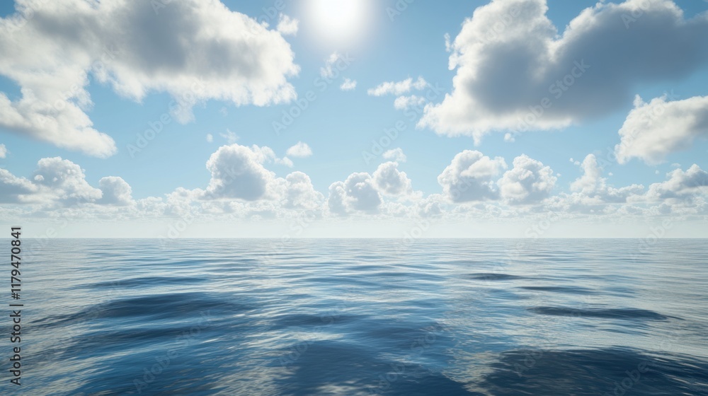 A serene ocean view with gentle waves under a bright sky filled with fluffy clouds. A serene ocean view with gentle waves under a bright sky filled with fluffy clouds.