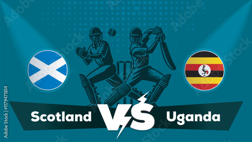 Scotland Vs Uganda , Uganda VS Scotland cricket match , Cricket match concept with creative illustration.eps