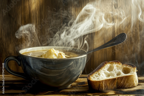Close-up of a steaming bowl...