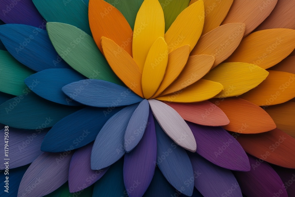 Obraz premium Vibrant Rainbow Hues Abstract Colorful Wooden Petal Flower Design Art