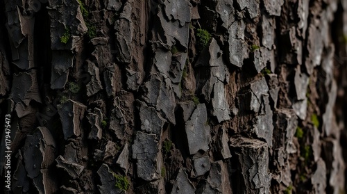 Higly detail tree brak texture, rough with dark brown gray mossy green, tree bark background photo