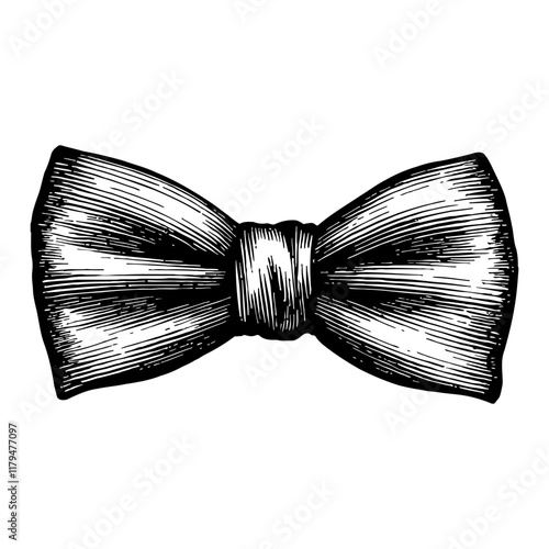 Detailed Bow Tie Isolated in Elegant Black and White Outline Line Art Drawing Style