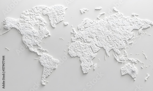 Fototapeta Naklejka Na Ścianę i Meble -  Embossed world map on white background.