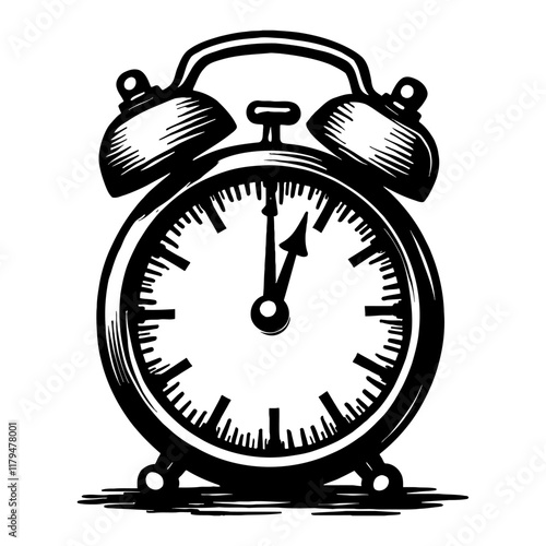 Alarm Clock with Hand Drawn Style Black and White Outline Line Art Drawing Vector Illustration