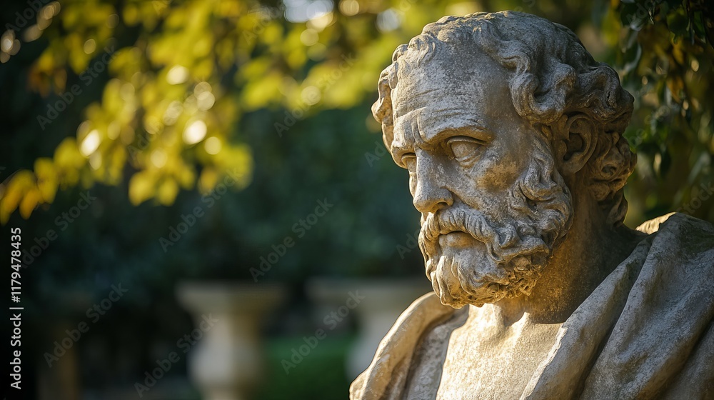 A Cracked and Ancient Weathered Stone Statue of a Stoic Philosopher, Symbolizing Resilience and the Passage of Time A Cracked and Ancient Weathered Stone Statue of a Stoic Philosopher, Symbolizing Resilience and the Passage of Time