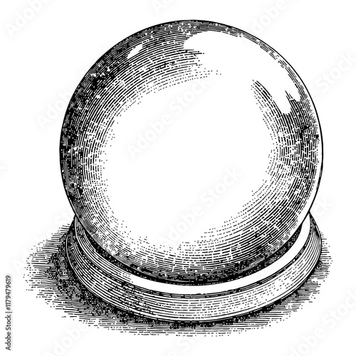 Crystal Ball on Stand with Detailed Black and White Outline Line Art Drawing Illustration