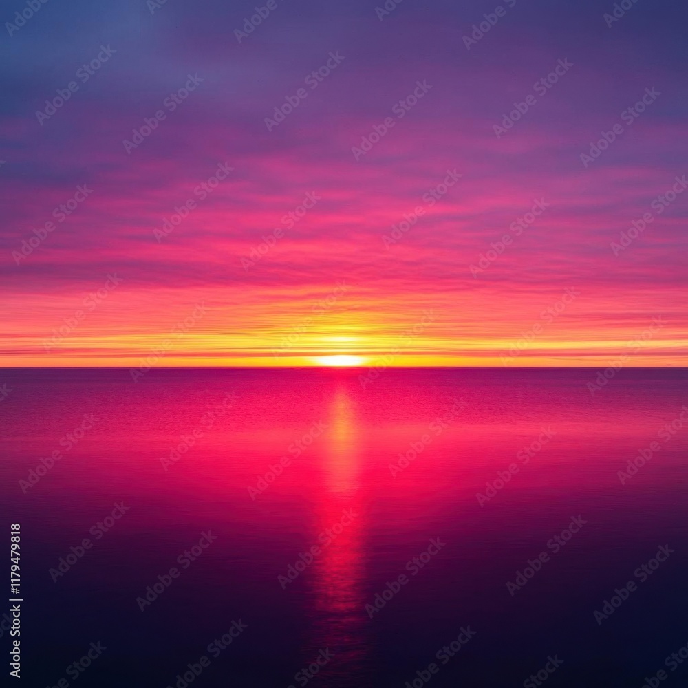 Obraz premium Vibrant sunrise over a calm horizon