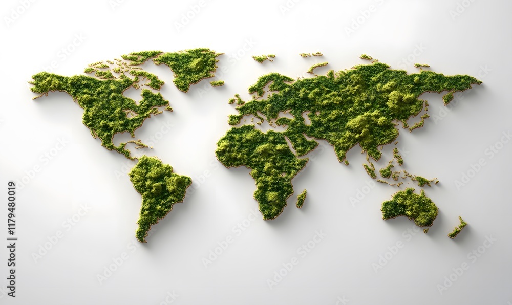 Lush green moss world map on white background. Lush green moss world map on white background.