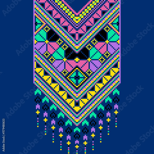 Geometric Ethnic oriental pattern traditional .Floral necklace embroidery design for fashion women.background,wallpaper,clothing and wrapping
