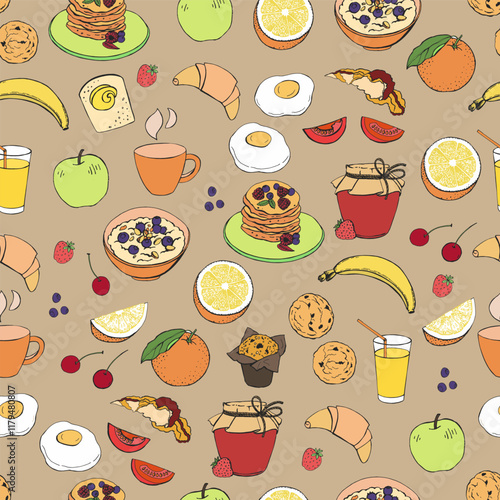 Graphic color seamless of breakfast illustrations