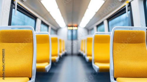 Empty Modern Train Carriage Interior with Clean Lines and Copy Space