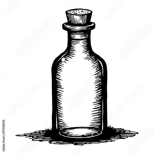 Potion Bottle with Cork Stopper Empty Detailed Black and White Outline Line Art Drawing