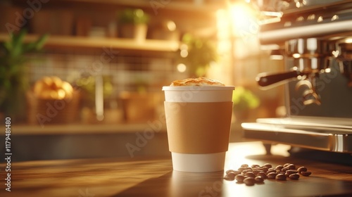 Cozy Coffee Cup in a Rustic Cafe Setting. Generative AI