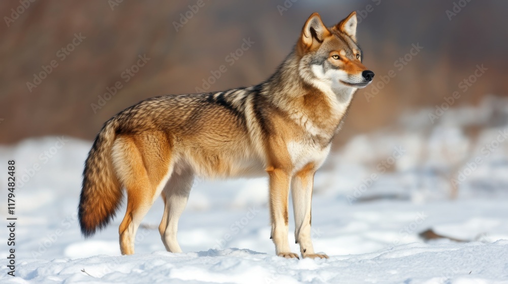 Majestic Red Wolf in Winter Snowscape Wild Canid, Nature Majestic Red Wolf in Winter Snowscape Wild Canid, Nature