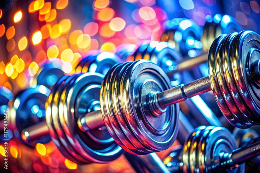 Double Exposure Fitness: Dumbbells & Abstract Shapes - Stock Photo Double Exposure Fitness: Dumbbells & Abstract Shapes - Stock Photo