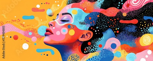 Colorful, abstract representation of neurodivergence, featuring vibrant shapes and patterns on a solid background, highlighting diverse thinking and cognitive uniqueness