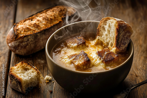 Close-up of steaming French...