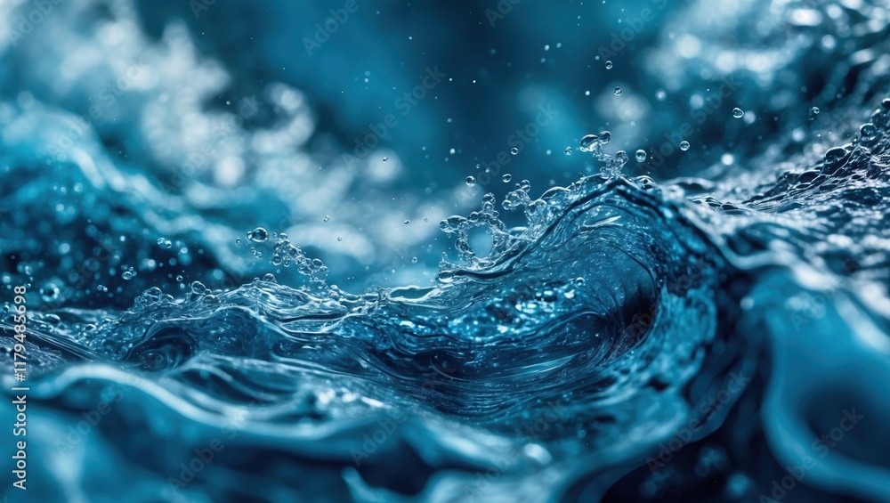 Dynamic blue water surface with splashes and bubbles. Dynamic blue water surface with splashes and bubbles.