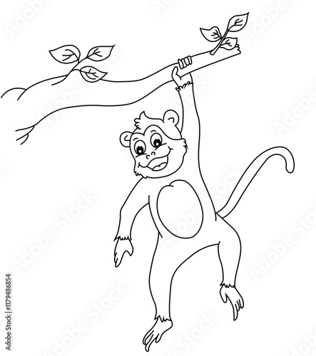 Cute cartoon hand drawn vector monkey outline.