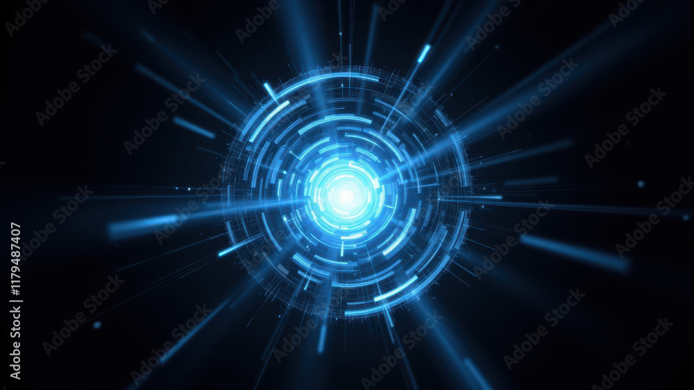 Obraz premium Abstract futuristic blue digital tunnel with stars and energy.