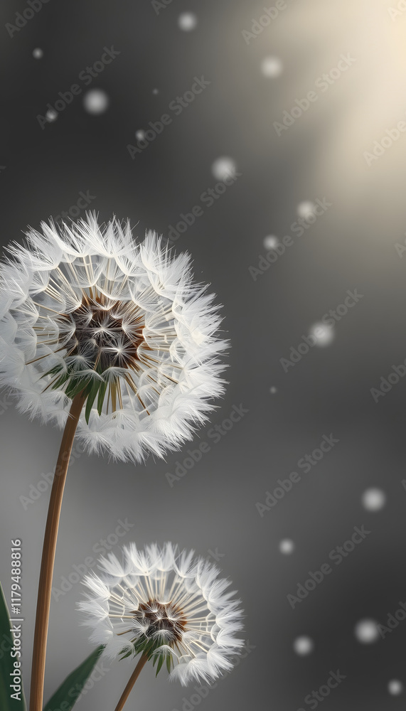 Dandelion dreamy background, earth colors and grey. Delicate colored, calm backdrop. Luxury texture of nature renewal., comic art, with white tones Dandelion dreamy background, earth colors and grey. Delicate colored, calm backdrop. Luxury texture of nature renewal., comic art, with white tones