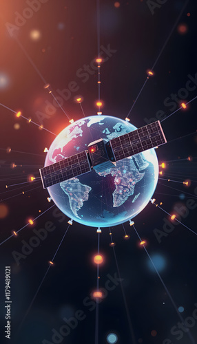 Global Nanosatellite or nanosat, satellite communication technology systems for a connected telecommunication digital world  - Conceptual 3D Illustration Render, dreamy atmosphere, with white tones photo