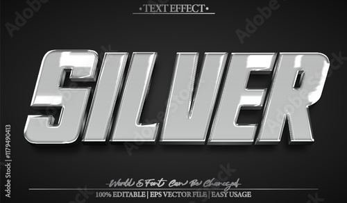 Silver Vector Text Effect Editable Alphabet Metalic Shiny Steel İron