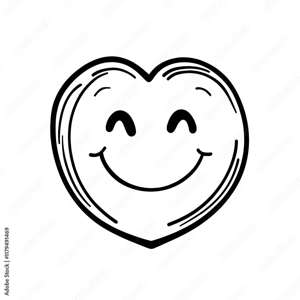A line drawing of a smiling face with a heart shape in place of one eye. A line drawing of a smiling face with a heart shape in place of one eye.