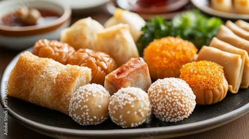 Delicious dim sum feast restaurant food photography cozy setting close-up culinary delight