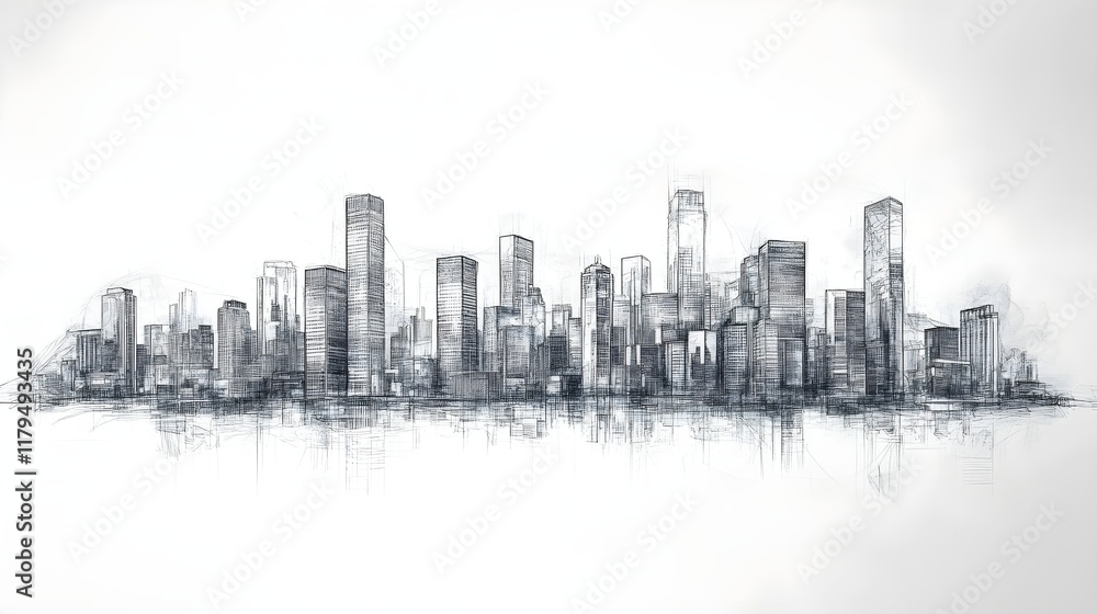 A loose pencil sketch of a city skyline with tall buildings and soft shading. A loose pencil sketch of a city skyline with tall buildings and soft shading.