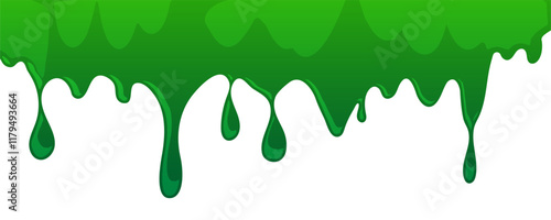 Green color paint dripping vector isolated, splash liquid