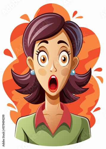 Shocked woman with mouth open and eyes wide in disbelief. Surprised female reacting to unexpected news, astonished expression, vector illustration.