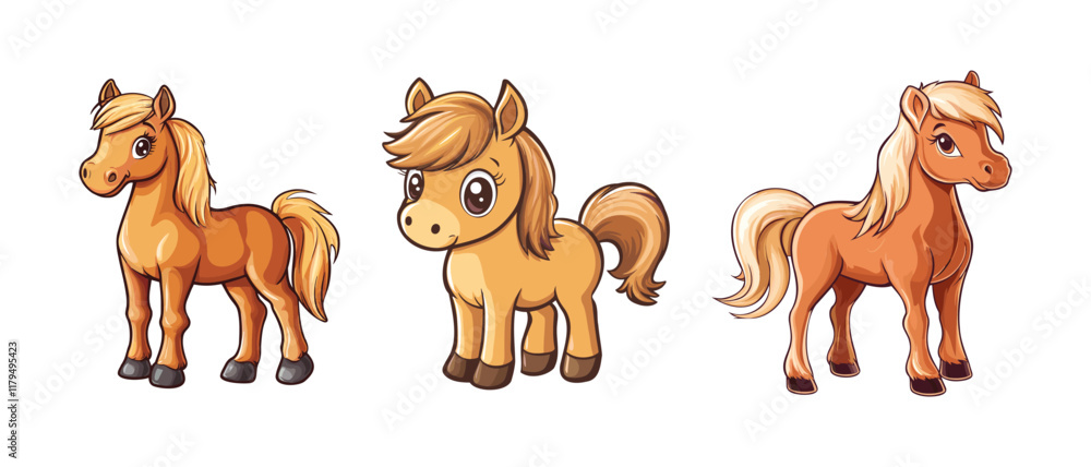 Fototapeta premium Set vector of cartoon brown horse illustration on white 