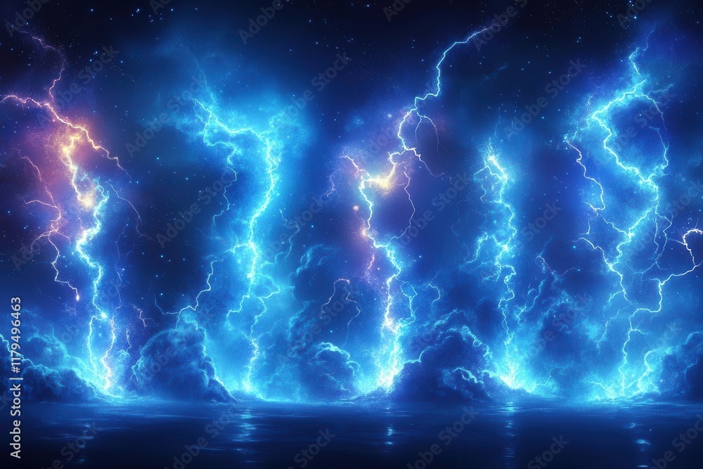 Obraz premium dynamic lightning animation sequence with electric blue glow effects video game asset collection for thunder and magic strikes vector set