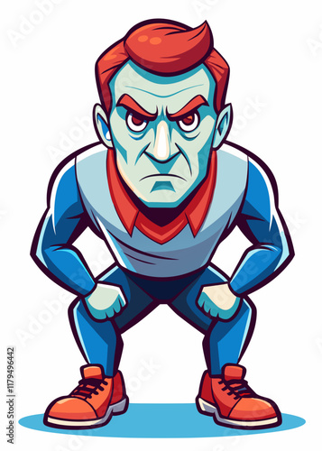 Focused man leaning forward with intense gaze, vector artwork of determined individual ready for action.
