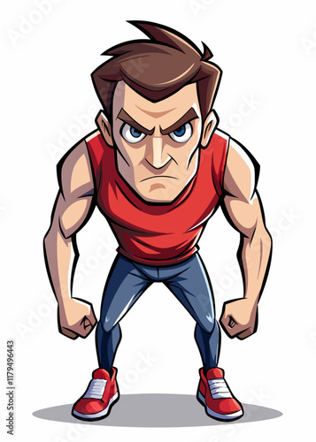 Focused man leaning forward with intense gaze, vector artwork of determined individual ready for action.
