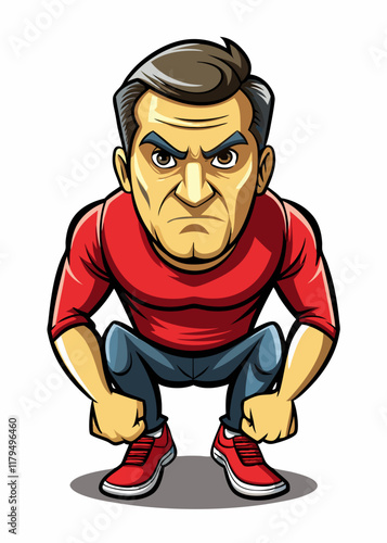 Focused man leaning forward with intense gaze, vector artwork of determined individual ready for action.
