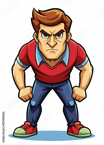 Hombre enfocado inclinándose hacia adelante con mirada intensa, obra de arte vectorial de un individuo decidido listo para la acción.