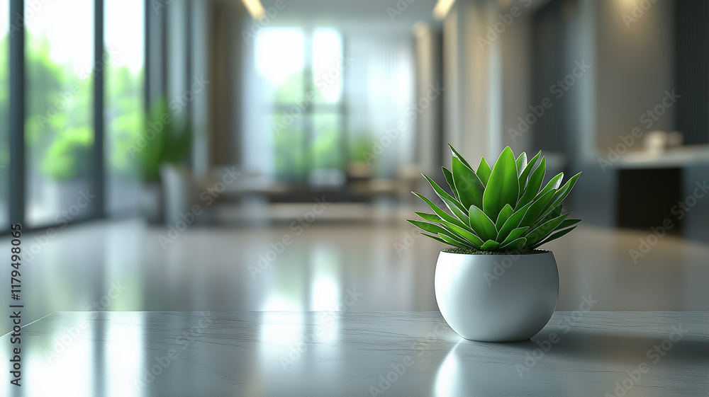 A minimalistic green succulent in a white pot placed on a sleek table, with a blurred modern interior in the background. A minimalistic green succulent in a white pot placed on a sleek table, with a blurred modern interior in the background.