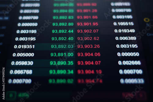 Close-up of financial chart on stock market on monitor display. Stock market data business analysis concept. photo