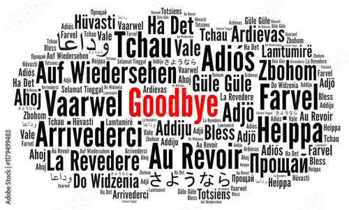 Goodbye in different languages word cloud	
