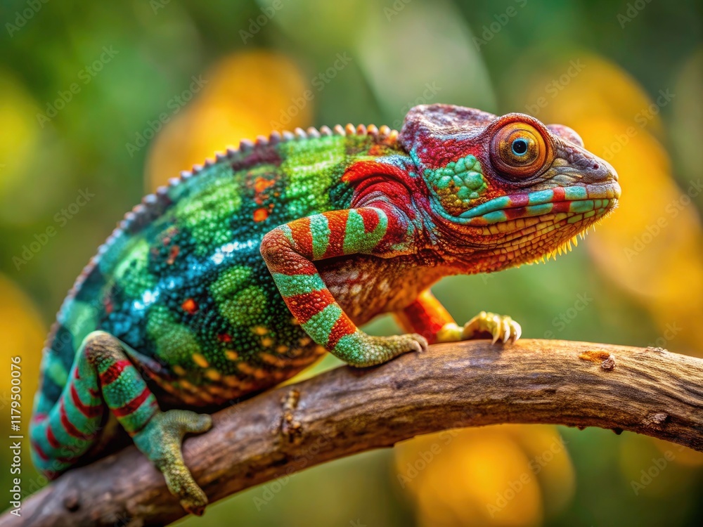 Bradypodion pumilum, a tiny chameleon, scales a branch in its Western Cape habitat. Bradypodion pumilum, a tiny chameleon, scales a branch in its Western Cape habitat.