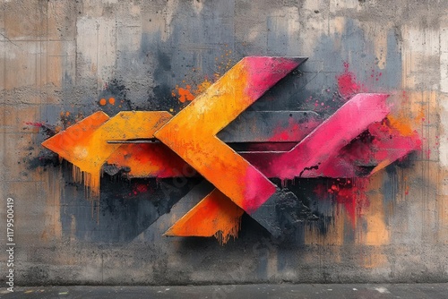 dynamic urban street art arrow design with vibrant spray paint effects modern graffiti style in bold colors on concrete wall background