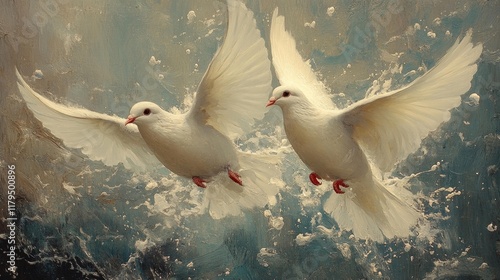 Doves in Flight with Splashes. Generative AI photo